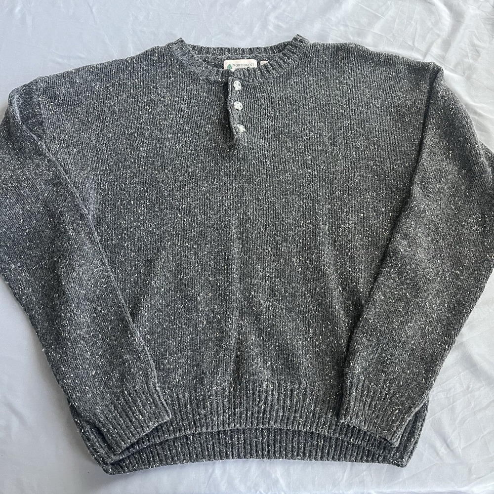 VTG Northwest Territory Sweater Men's XL Gray Henley Knit Fisherman Heavyweight